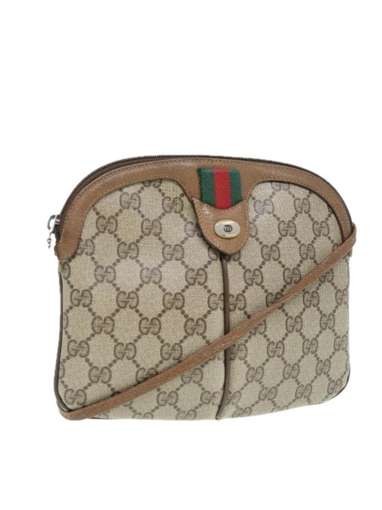 Authentic Gucci Gg Canvas Web Sherry Line Shoulder Bag Pvc Beige Gold 68.02.047